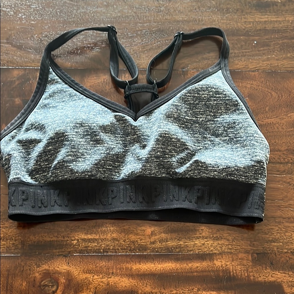 PINK Victoria's Secret Gray and Black Sports Bra Medium Impact